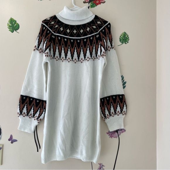 Simplee Tribal Turtle Neck Sweater Dress Without Belt SizeL - Picture 3 of 6